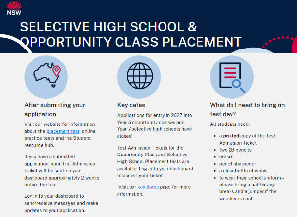 NSW Selective High School and Opportunity Class placement information